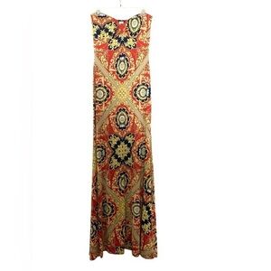 Va Va Voom Boho Bohemian Hippie Strapless Maxi Dress Gold Yellow Black Red Large